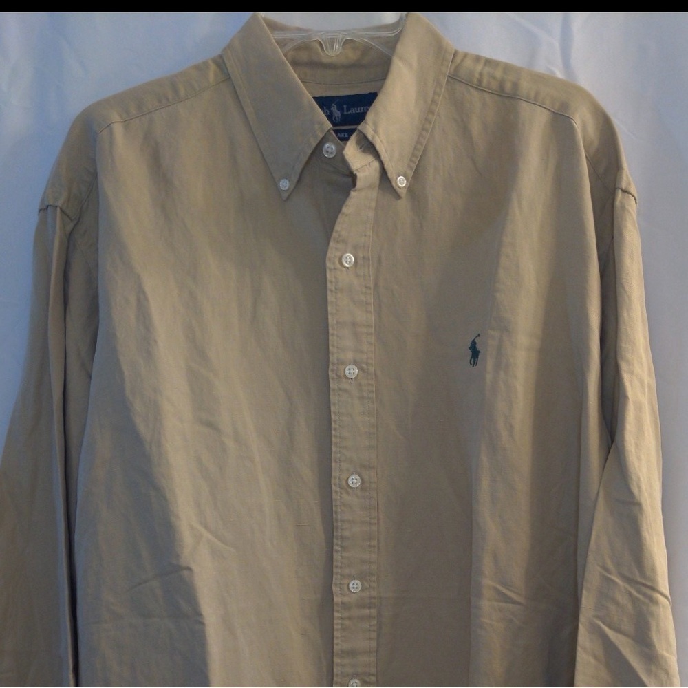 Vintage Ralph Lauren Men's Khaki Button-Down Shirt RN 41381
